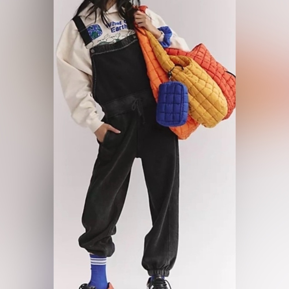 NWT Free People Movement M Making It Overalls in Heather Gray Combo New $168 - Picture 5 of 10